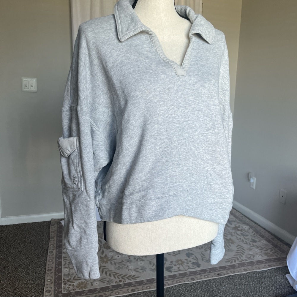 FP Movement by Free People Grey Collared Pullover Faux Crossover Hem Size L